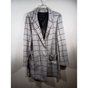 Black Rivet Plaid Womens Gray Black Button Oversized Cardigan Blazer Size XL